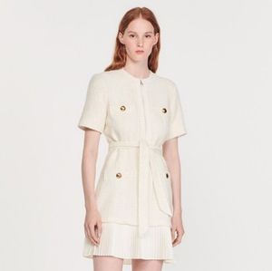 SANDRO Paris NWT tweed effect Joana pleated bouclé and crepe dress